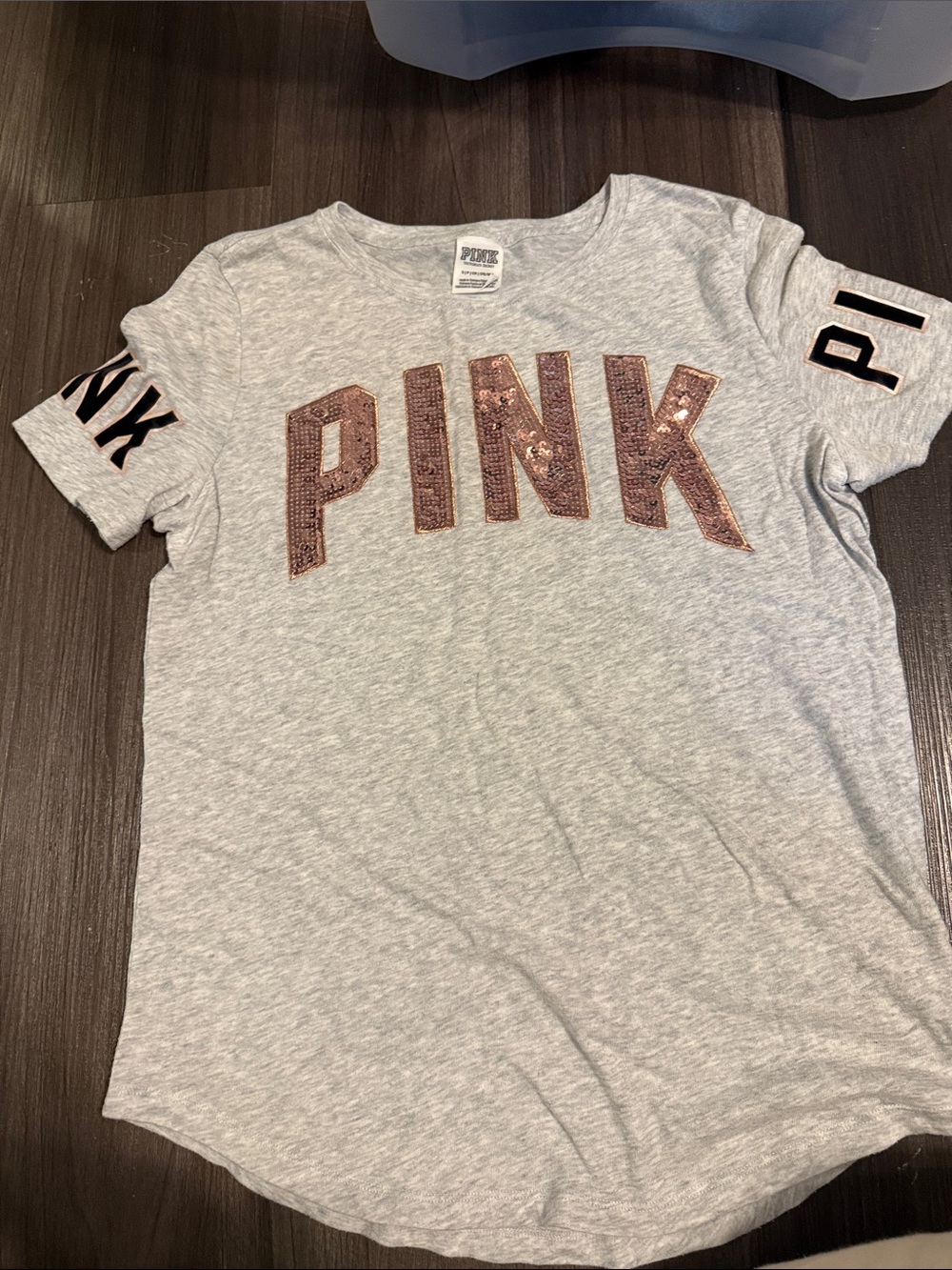 PINK Victoria's Secret Gray Sequin Logo Tee